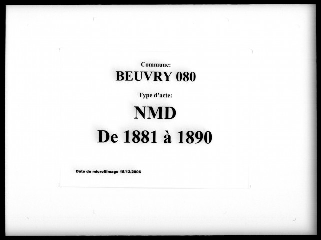 BEUVRY-LA-FORET / NMD [1881-1890]