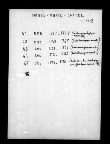 SAINTE-MARIE-CAPPEL / BMS [1737-1785]