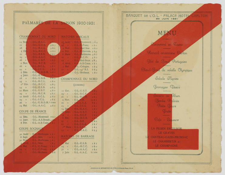 Pages intérieures du menu du banquet de l'Olympique lillois, Lille, 1931.