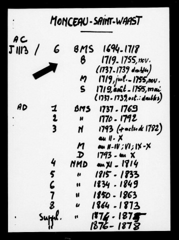 MONCEAU-SAINT-WAAST / BMS [1694-1755]