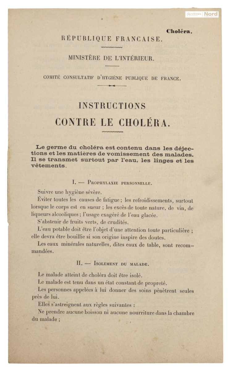 Instructions et passeport sanitaire, Epidémie de choléra
