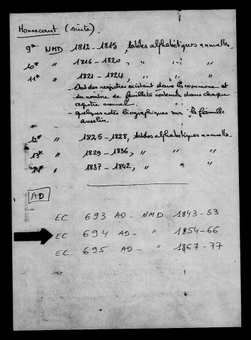HONNECOURT-SUR-ESCAUT / NMD [1854-1877]