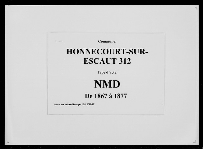 HONNECOURT-SUR-ESCAUT / NMD [1867-1877]