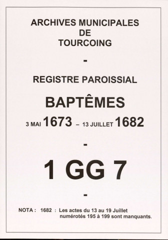 TOURCOING / B [1673 - 1682]