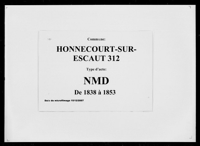 HONNECOURT-SUR-ESCAUT / NMD [1838-1853]