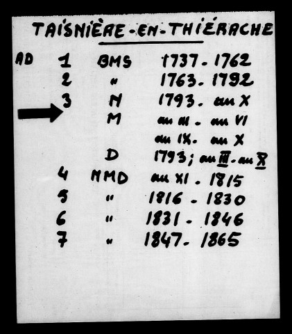 TAISNIERES-EN-THIERACHE / NMD (sauf M 1799) [1793-1830]