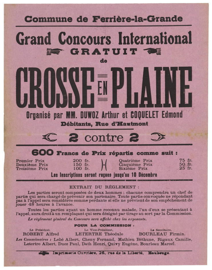 Programme du grand concours international de crosse en plaine, 10 décembre 1922, Ferrière-la-Grande.