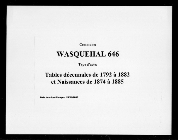 WASQUEHAL / Td (1792-1882), N (1874-1885) [1792-1885]