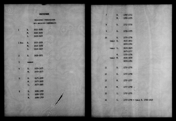 HOUTKERQUE / BMS, T [1616-1781], B [1737-1790], M [1737-1762] [1616-1790]