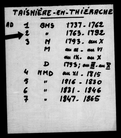 TAISNIERES-EN-THIERACHE / BMS [1763-1792]