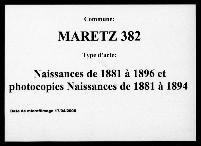 MARETZ / N (1881-1896), N (photocopies) (1881-1894) [1881-1896]