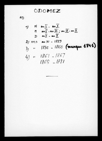 ODOMEZ / NMD (sauf 1841) [1796-1871]