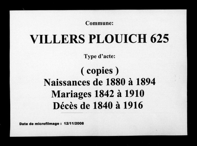 VILLERS-PLOUICH / N (copie) (1880-1894), M (1842-1910), D (1840-1916) [1840-1916]