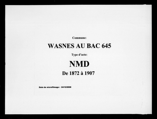 WASNES-AU-BAC / NMD [1872-1907]