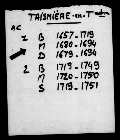 TAISNIERES-EN-THIERACHE / BMS (lacunes) [1657-1762]