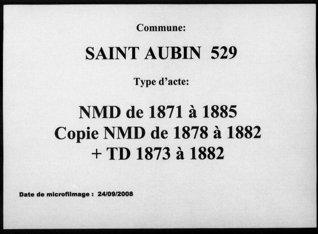 SAINT-AUBIN / NMD (1871-1885), NMD (copie) (1878-1882), Td (1873-1882) [1871-1882]