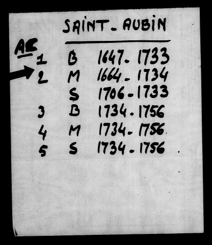 SAINT-AUBIN / B (mélange) [1647-1733]