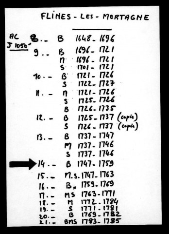 FLINES-LEZ-MORTAGNE / BMS [1747-1785]