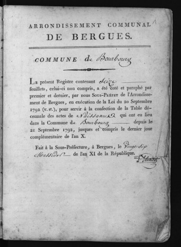BOURBOURG (VILLE) / 1792-1802
