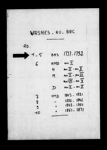 WASNES-AU-BAC / BMS [1737-1769]