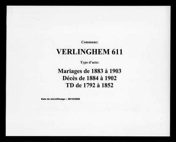VERLINGHEM / M (1883-1903), D (1884-1902), Td (1792-1852) [1883-1903]