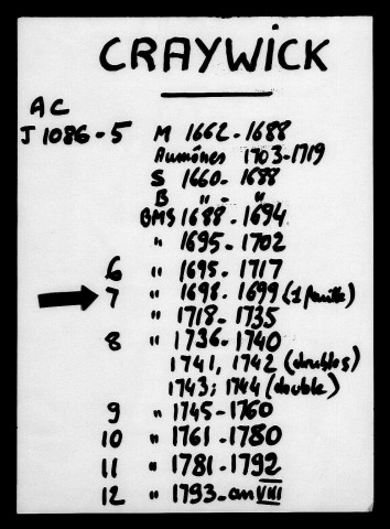 CRAYWICK / BMS [1698-1792]