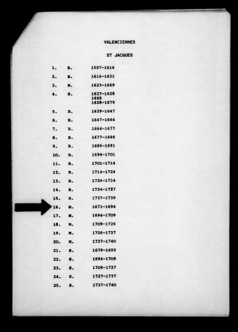 VALENCIENNES (SAINT JACQUES) / M [1671-1738]