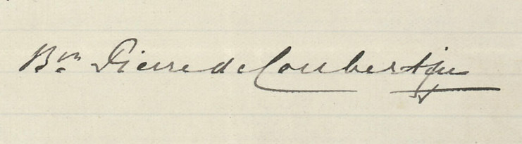 Signature d’une lettre autographe de Pierre de Coubertin, 6 janvier 1892.